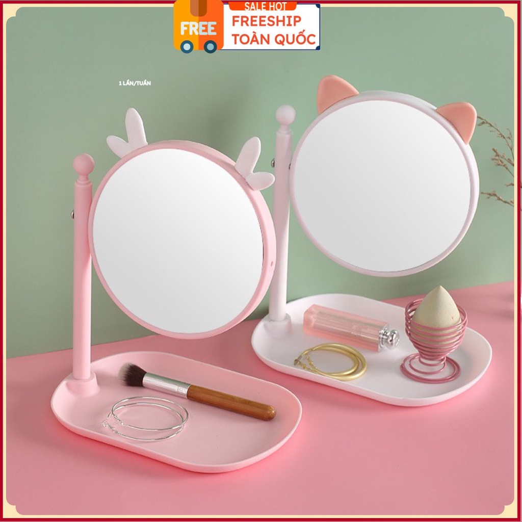 PVN31950 Gương tai mèo để bàn đế bàn trang điểm có thanh treo phụ kiện tiện dụng T2 .