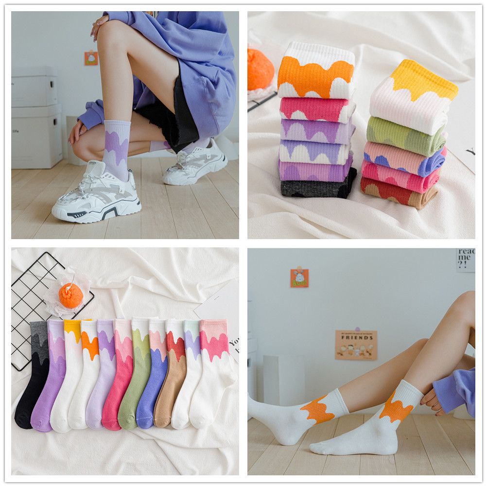 Vớ Cổ Cao In Hình Que Kem Cầu Vồng Dễ Thương Phong Cách Harajuku Cho Nam Và Nữ