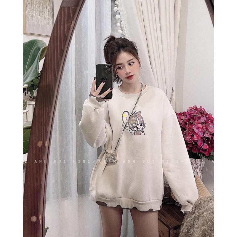 Áo nỉ jerry phối gấu oversize dáng chùm mông giấy quần siêu xinh, thời trang, phong cách vitage Hàn Quốc