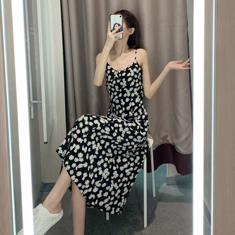Retro Gentle StylececFloral-Print Dress Women's2021Summer New Elegant Slimming Little Daisy Suspender Skirt for Women（Please Talk about the Size：Height/Weight）