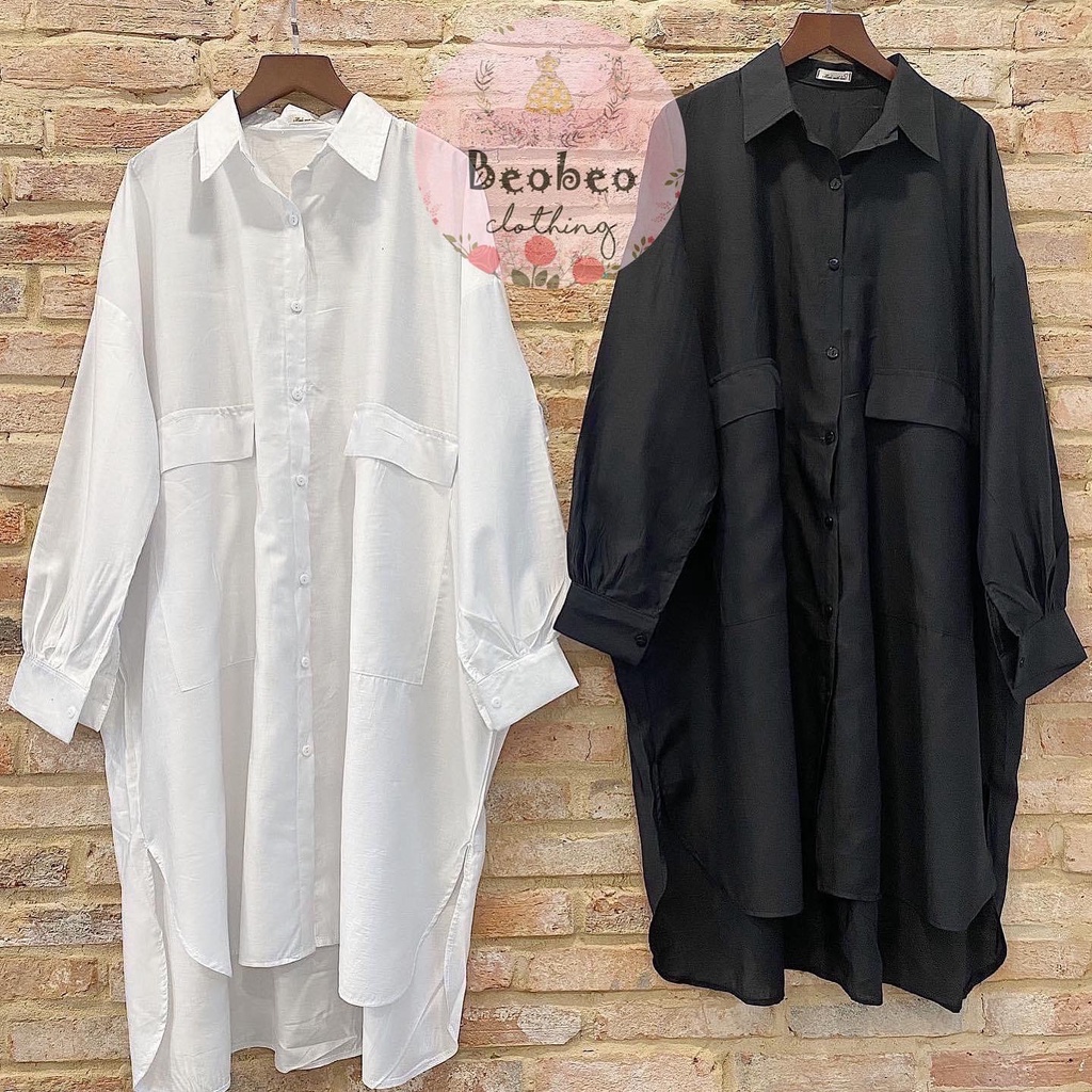 Đầm sơ mi oversize tay dài 2 màu ulzzang