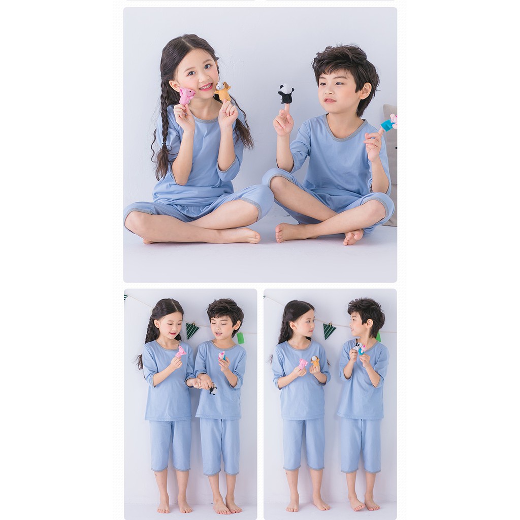Bộ Đồ Ngủ Tay Dài 3 / 4 Vải Cotton 100-160cm Màu Sắc Đáng Yêu Cho Bé