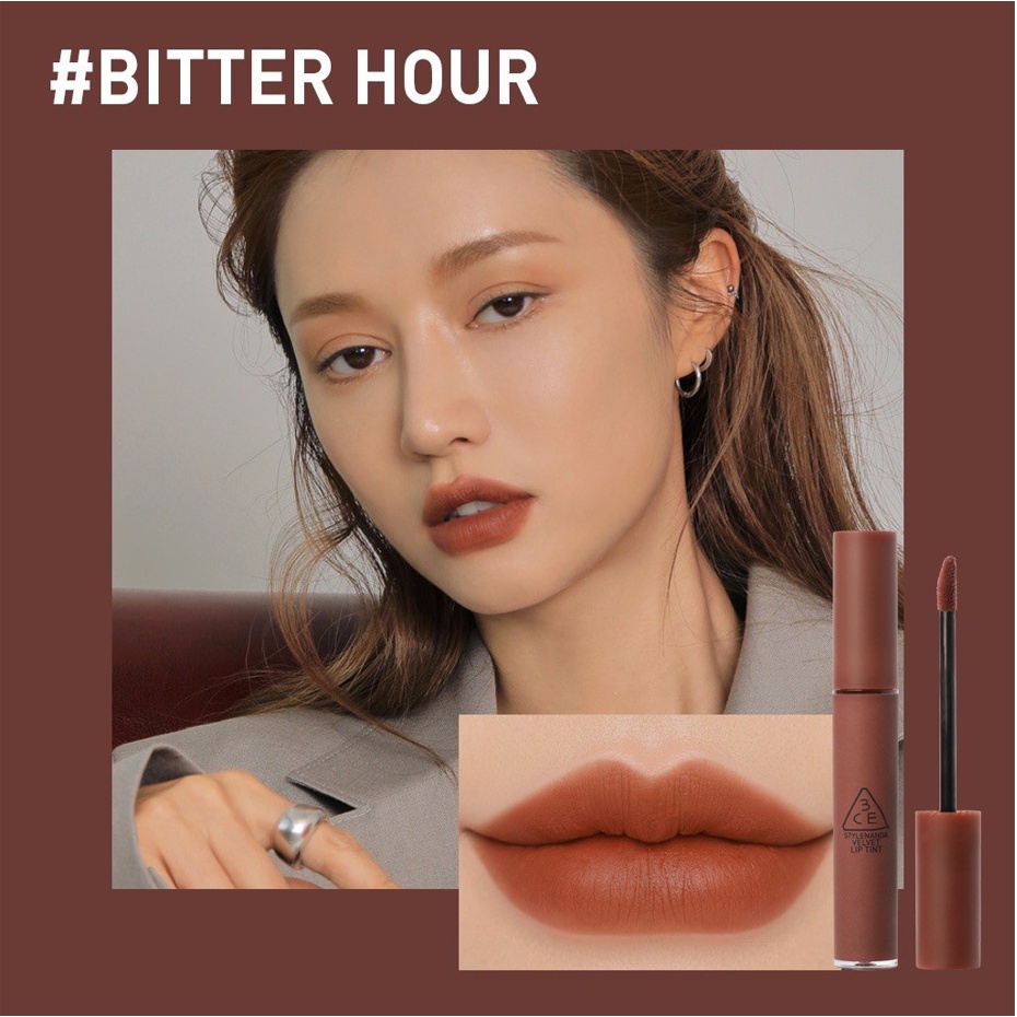 Son kem lì 3CE Velvet Lip Tint màu Bitter Hour nâu ca cao đậm