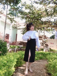 📣Set Váy Xẻ Tà + Croptop Tay Dài Trơn