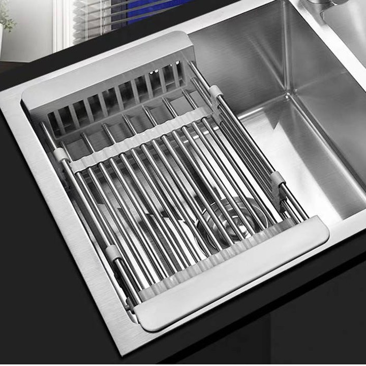Rổ kéo rút gọn inox bồn rửa bát để đồ thông minh tiện lợi