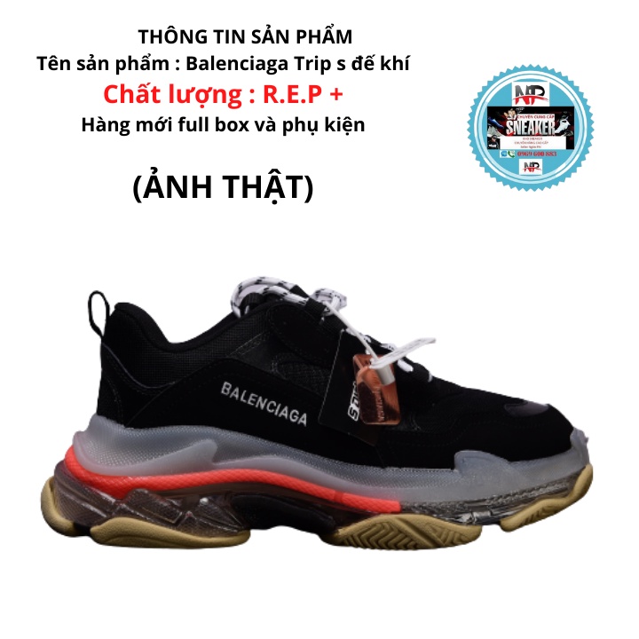 Giày thể thao sneaker nam nữ Balenciaga trip s đế khí màu đen lé đỏ