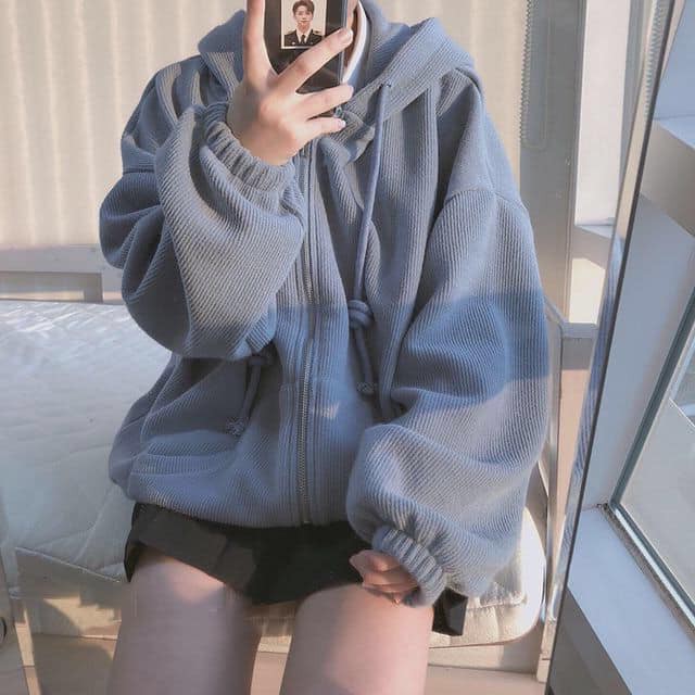 Áo Khoác Nữ Nỉ Có Mũ, Hoodie Trơn Basic Kéo Khóa Có Lót Lông