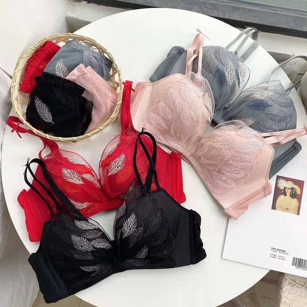 Bộ Đồ Lót Ren Lông Vũ Không Gọng Đệm Dày Dây Phối Nơ AL21