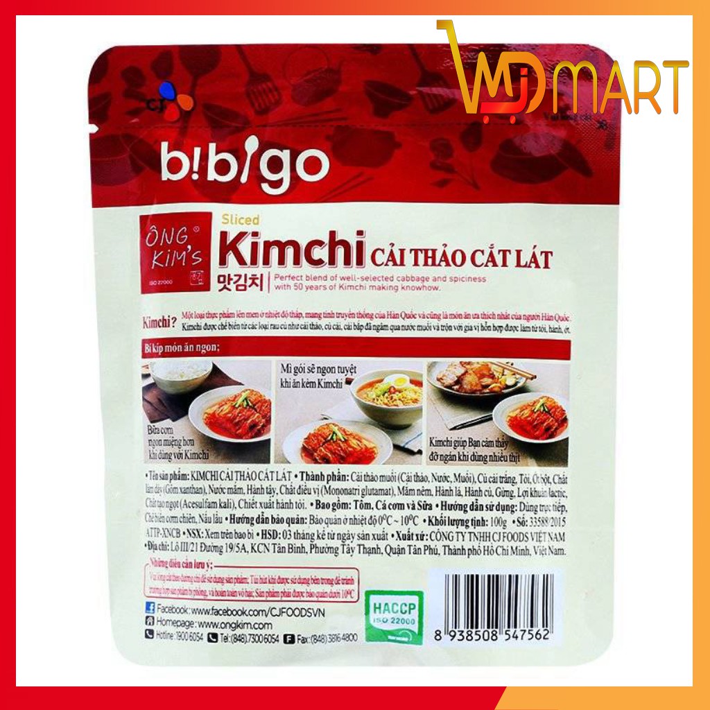 Kim chi cải thảo cắt lát Bibigo CJ Hàn quốc gói 100g