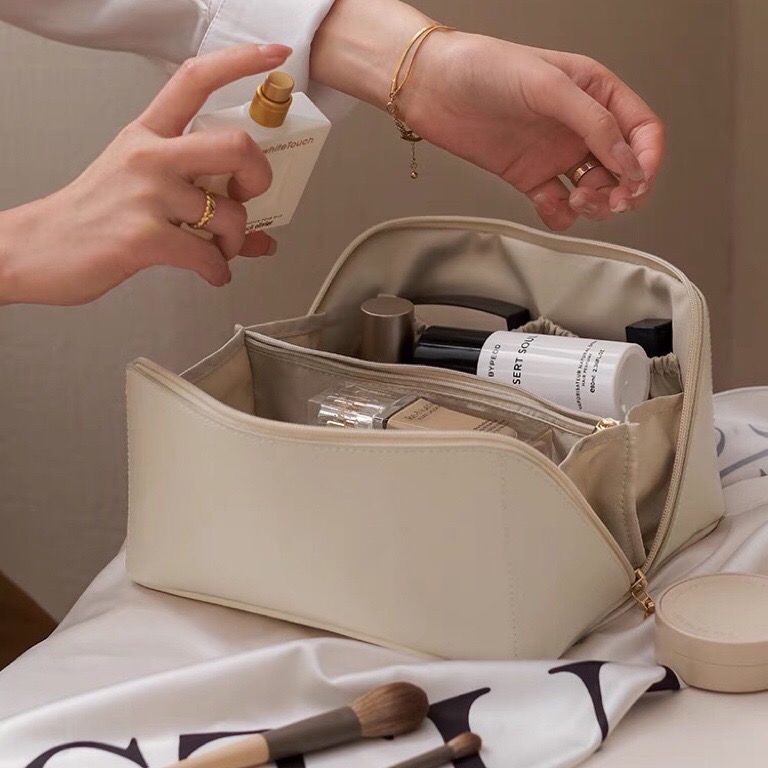 Túi đựng mỹ phẩm đồ trang điểm khóa chéo cỡ lớn chất lượng cao tiện lợi cho phái nữ