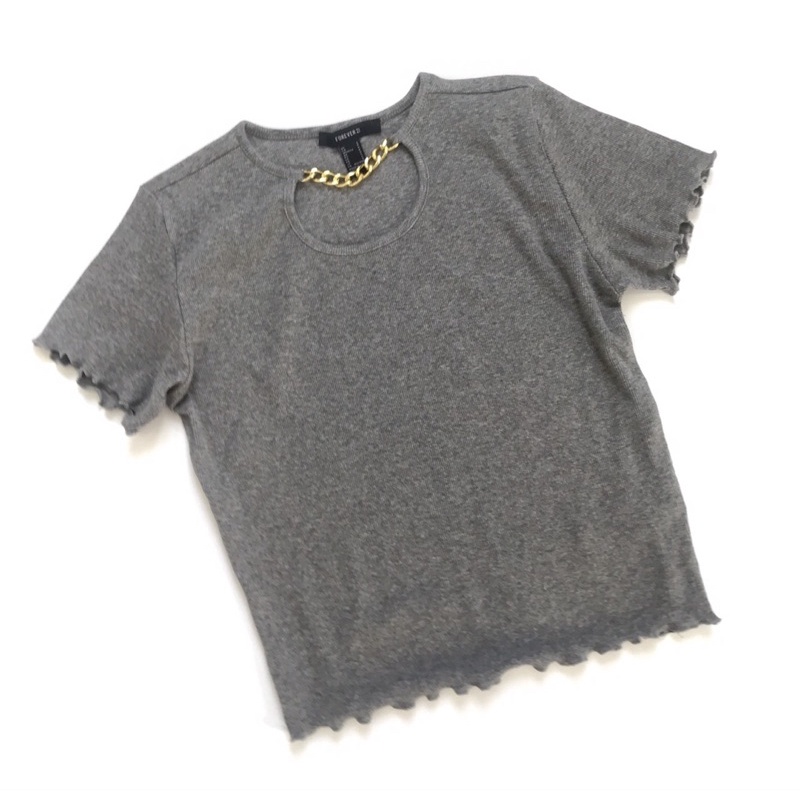 Áo croptop xám viền xích cổ vải  bo gân vnxk
