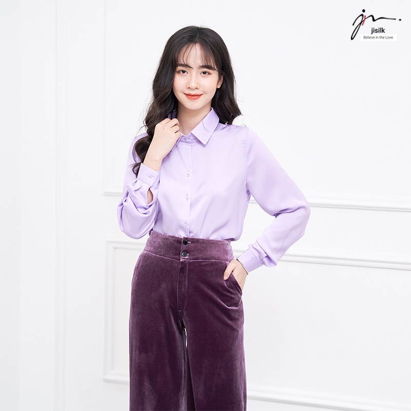 Sơ mi trắng nữ jisilk tay dài công sở lụa trắng đen be đỏ tím Gerwon L.SM2-01
