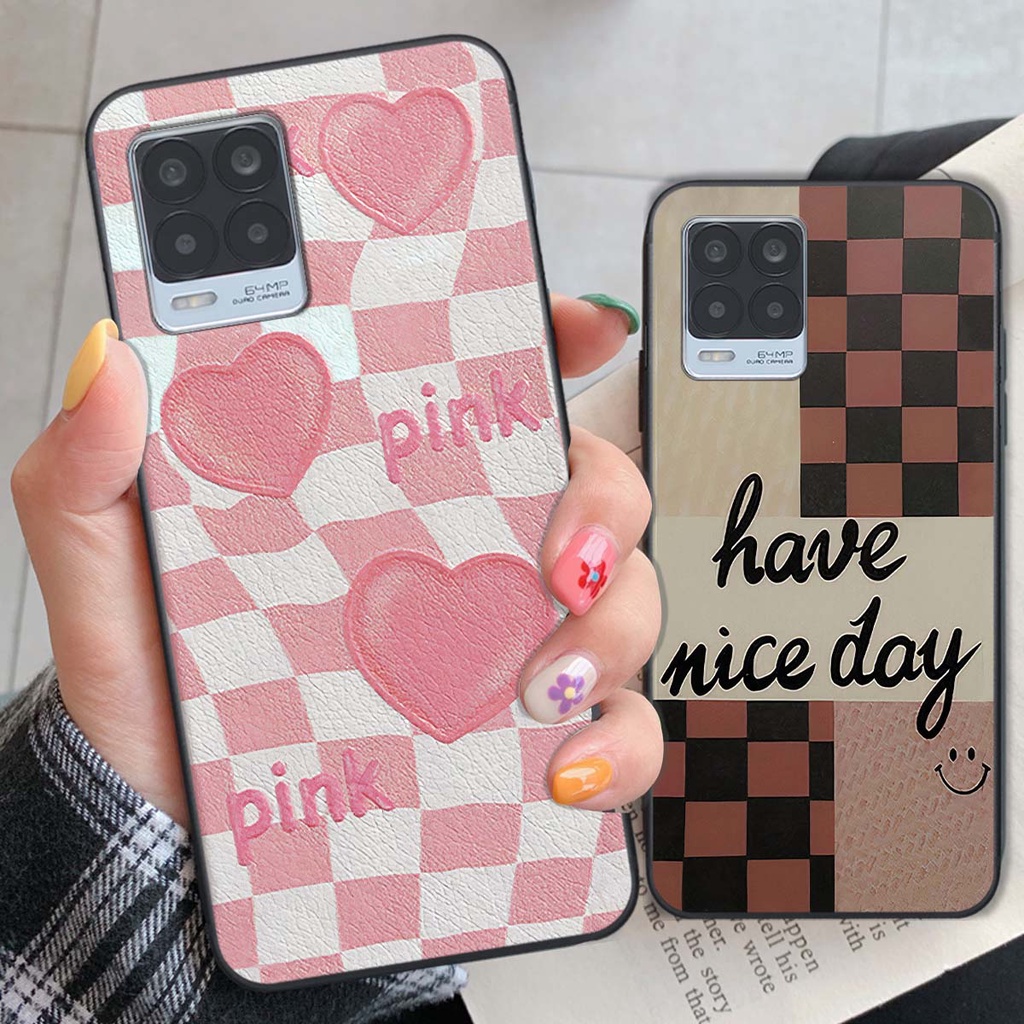 Ốp Realme 8 caro trái tim cá tính, thời trang siêu đẹp, siêu phong cách