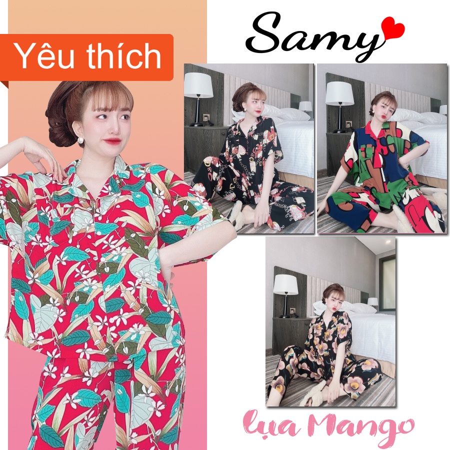 Đồ bộ nữ pijama mặc nhà quần dài, tay lửng cánh dơi chất liệu mango freesize dưới 70kg giá rẻ