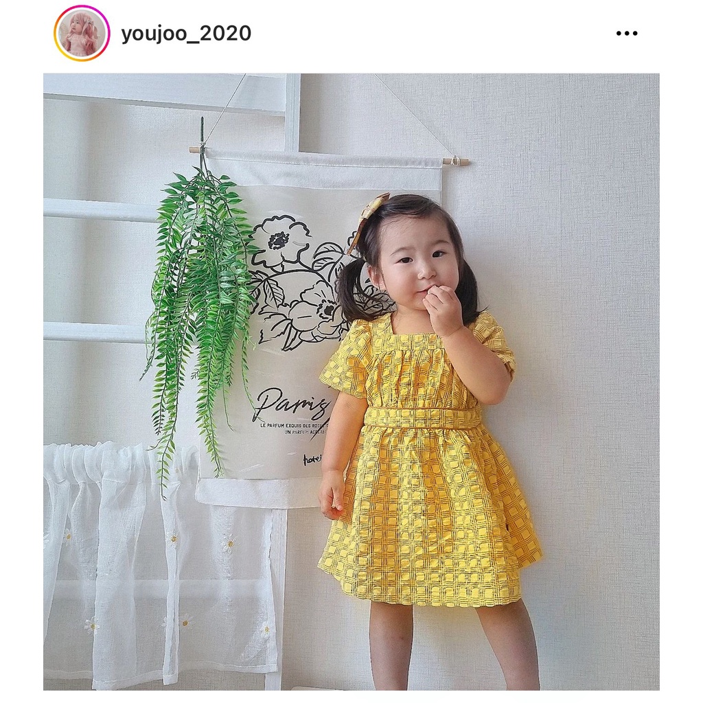 Váy cộc MM caro vàng dễ thương Nga Fish V12C0R