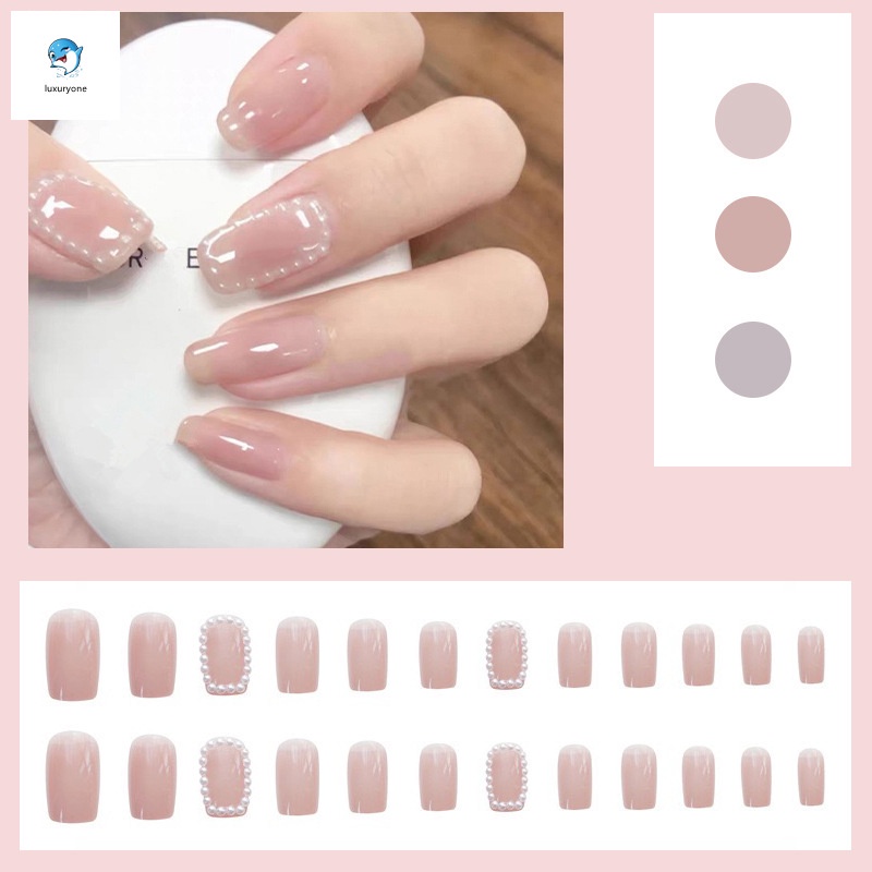 Set 24 Móng Tay Giả Đính Ngọc Trai<br>