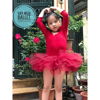Váy múa ballet tay lỡ đỏ đô (có sỉ từ 5c)