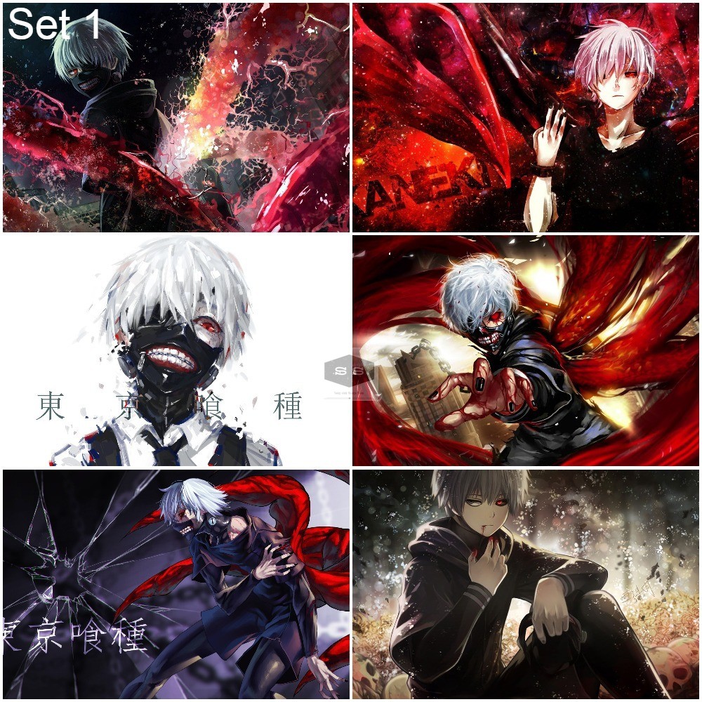 Bộ 6 Áp phích - Poster Anime Tokyo Ghoul - Ngạ Quỷ Vùng Tokyo (bóc dán) - A3,A4,A5