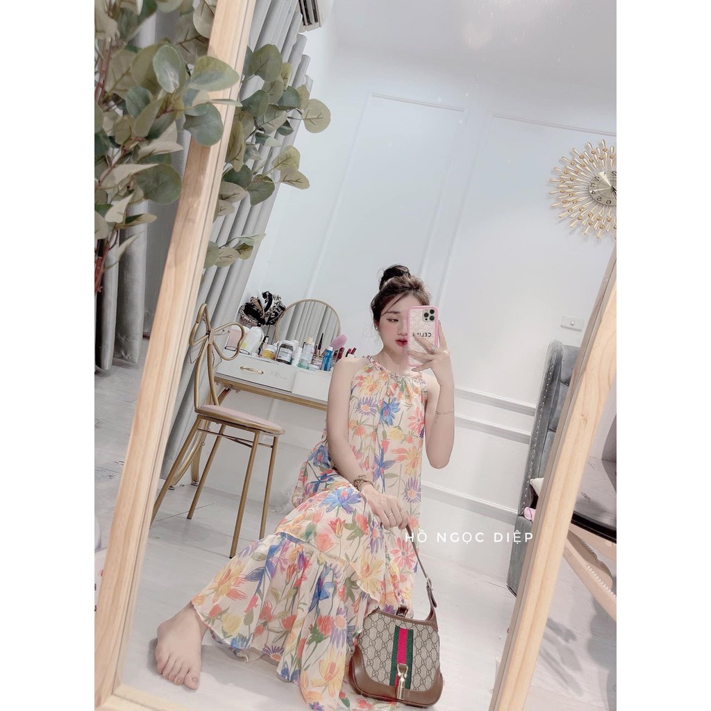 🆘🆘 𝐇𝐚̀𝐧𝐠 𝐂𝐨́ 𝐬𝐚̆̃𝐧 🍏🍏 Váy maxi cổ yếm hoa tơ cao cấp #160K Chất tơ xước mềm bay đẹp Trong may lót chuẩn mẫu Vải sẵn chứ