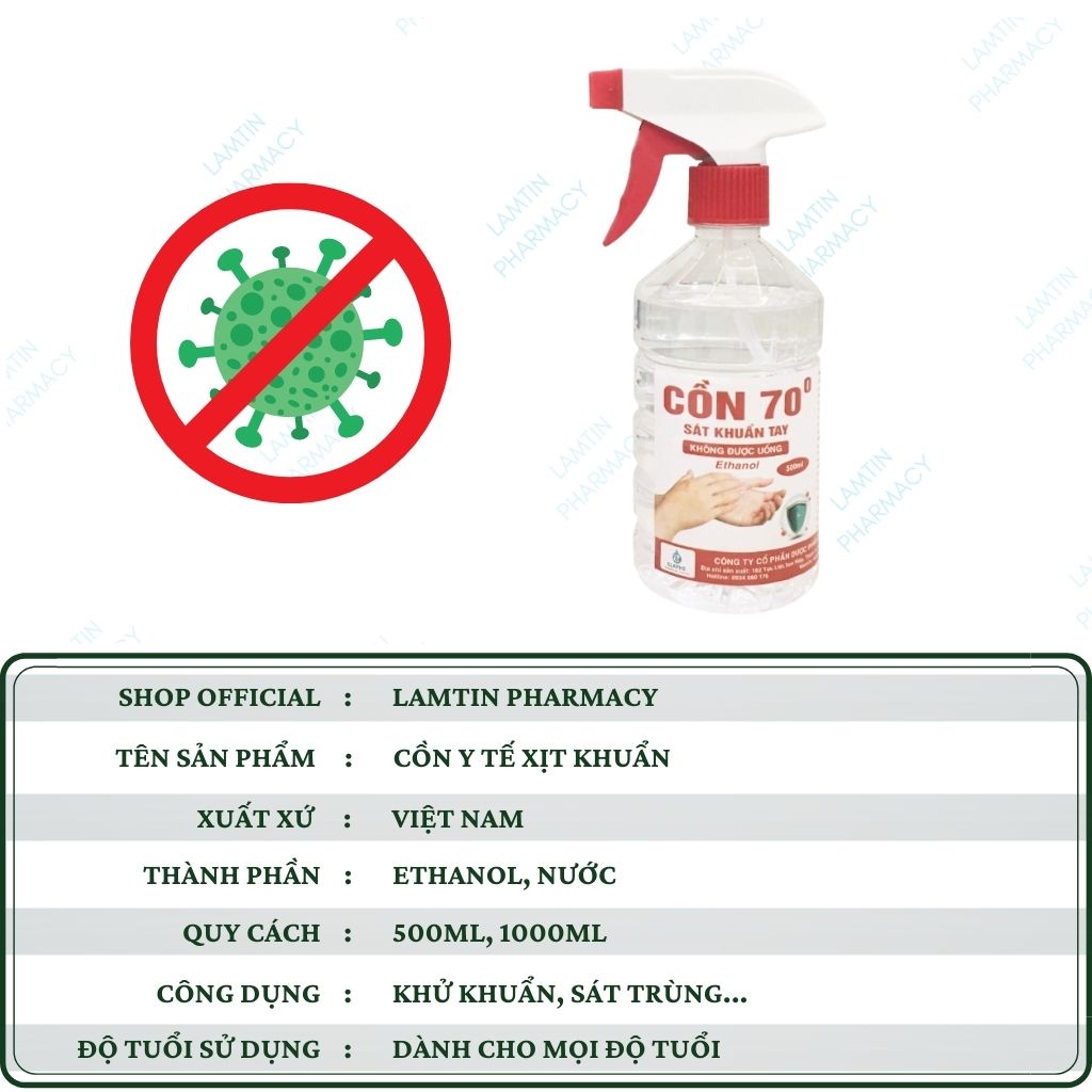 Cồn Xịt Sát Khuẩn 70 độ, Sát Khuẩn Tay, Đồ Dùng