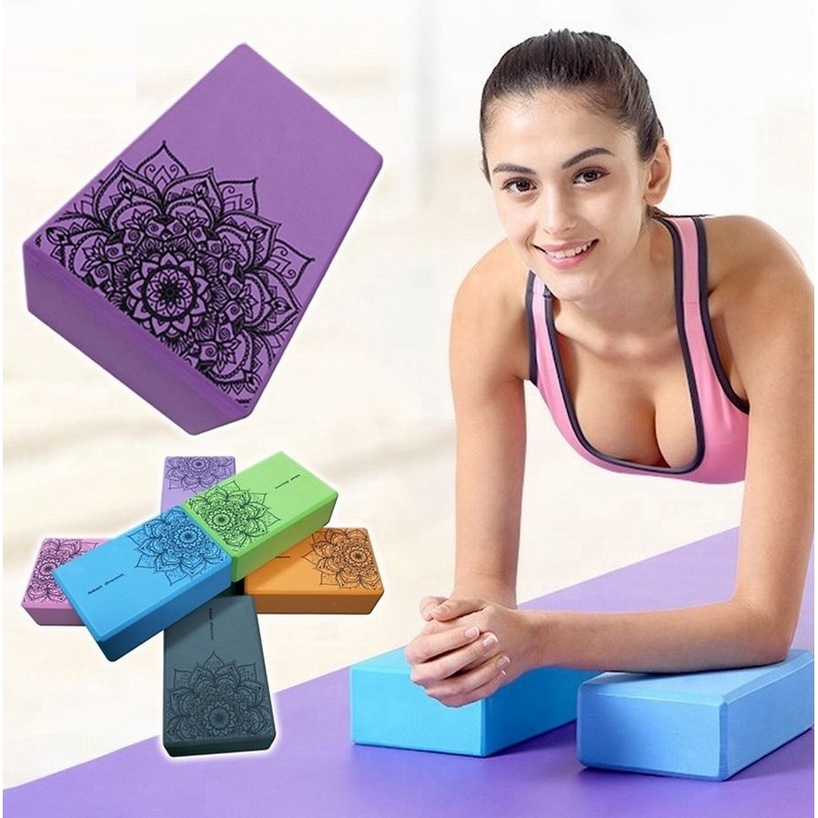 2 Viên Gạch Yoga in hoa văn hoa Madala dùng trên thảm tập yoga độ cứng đảm bảo tập hiểu quả