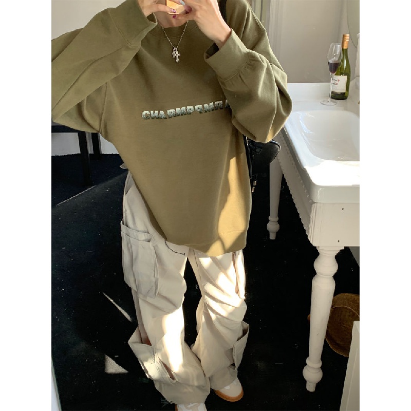 IMAODOU Áo Sweater Tay Dài Cổ Tròn Dáng Rộng Thêu Chữ Phong Cách Hàn Quốc Thời Trang Mùa Thu Cho Nữ