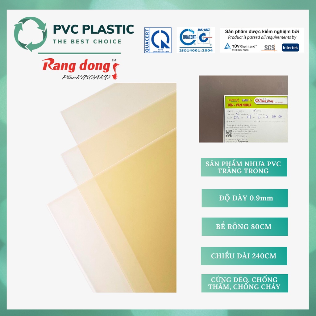 Tấm Nhựa PVC Rạng Đông Trắng Trong 0.9mm x 080cm x 240cm