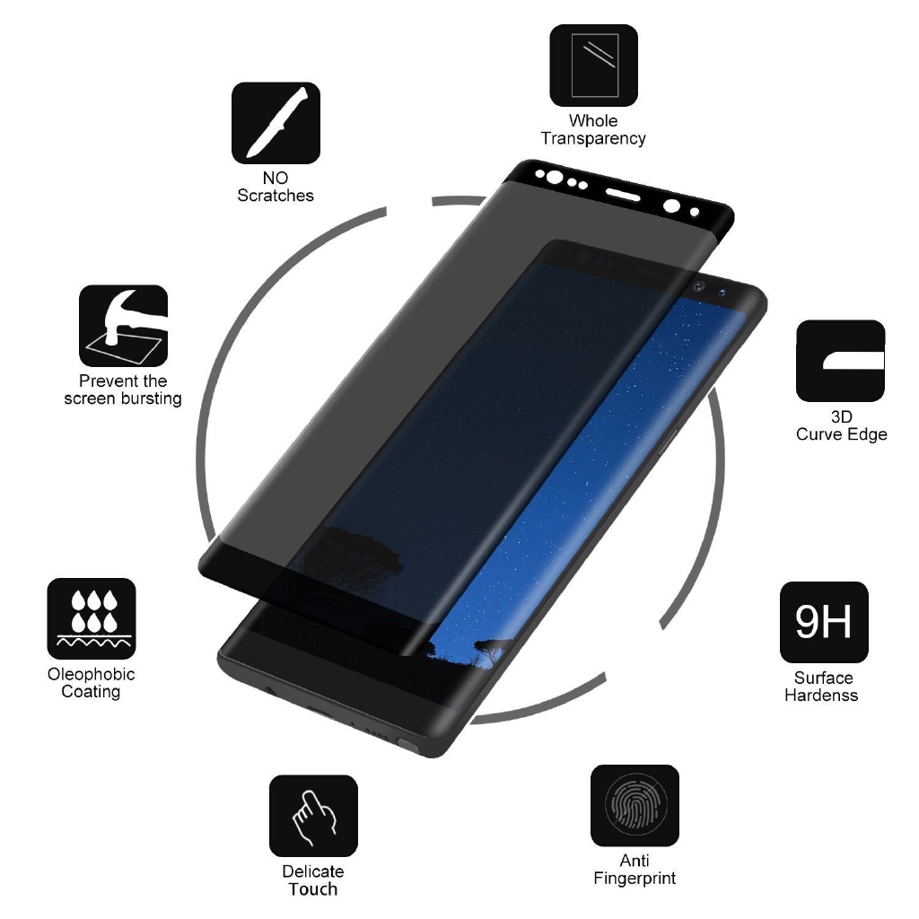 1 Kính Cường Lực 3d Chống Nhìn Trộm Bảo Vệ Màn Hình Cho Samsung Galaxy Note 9