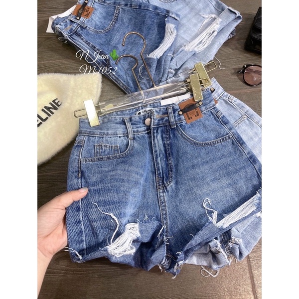 Quần Sọt Jean Nữ, Quần Ngắn Nữ Lưng Cao Mix Logo Phong Cách Ulzzang