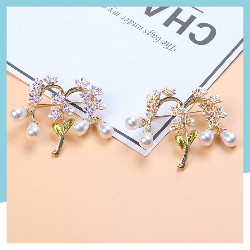 Ghim Cài Áo Hình Hoa Đính Ngọc Trai Pha Lê 2 Màu Sang Trọng Cho Nữ
