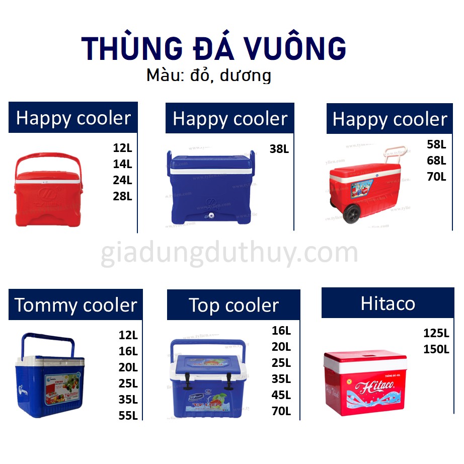 Thùng đá vuông có bánh xe giữ lạnh 3 ngày dung tích 68L Happy Cooler dày hơn thùng đá Hiệp Thành