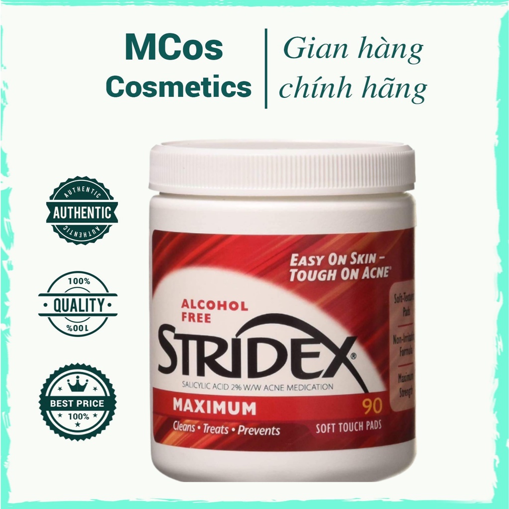 [GIÁ HỦY DIỆT] Stridex Daily Care Acne Pads with Salicylic Acid, Maximum Strength-Miếng pad tẩy da chết, hỗ trợ giảm mụn