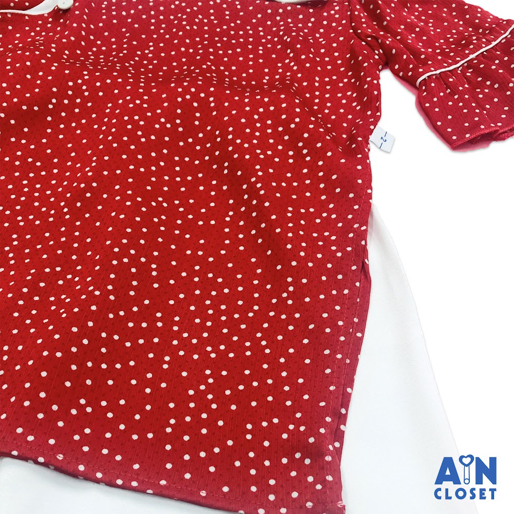 Bộ áo dài bé gái họa tiết Bi đỏ lụa san hô - AICDBGSVFYVR - AIN Closet