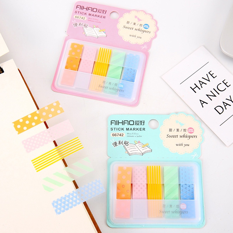 Set 100 Tờ Giấy Dán Ghi Chú Phân Loại Chống Thấm Nước Màu Dạ Quang Dễ Thương Kiểu Hàn Quốc