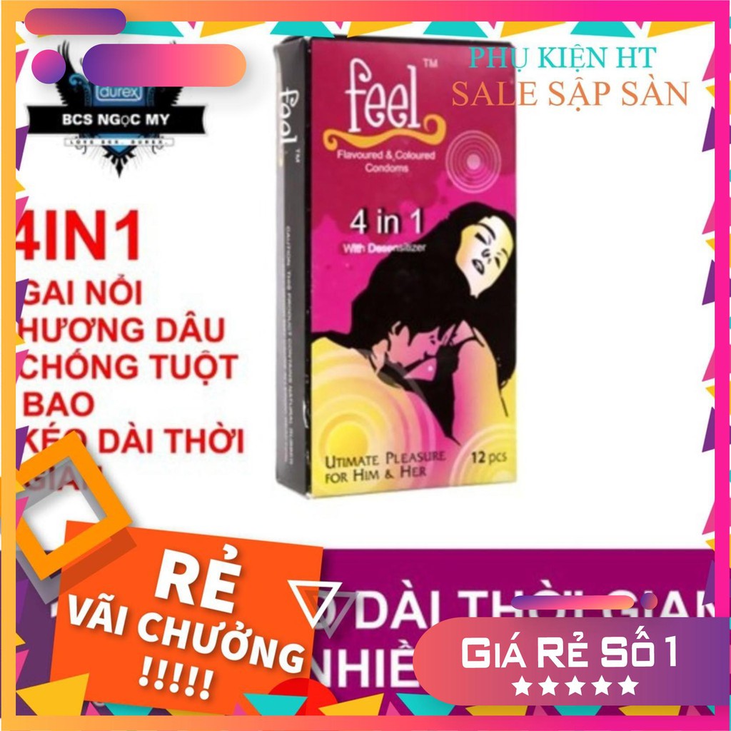 [ SALE SẬP SÀN ] BAO CAO SU FEEL 4 IN 1 GIÚP KÉO DÀI THỜI GIAN QUAN HỆ LÂU hộp 12 bao