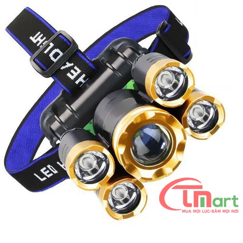 Đèn Pin Đội Đầu Đeo Trán 5 Bóng Siêu Sáng Kèm Pin Sạc Siêu Tiện Lợi - Có Khả Năng Chống Nước