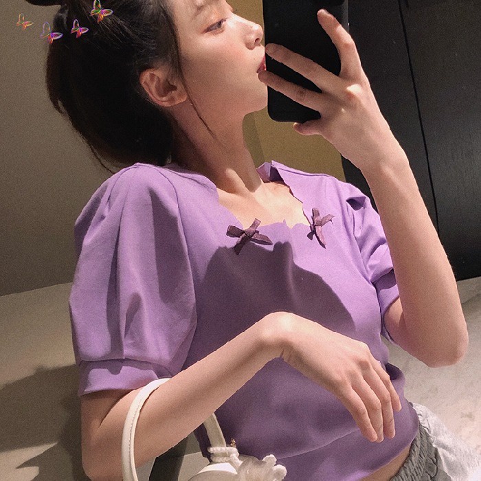 Áo thun ZHELIHANGFEI tay ngắn cổ vuông dáng rộng đơn giản thời trang mùa hè 2022 dành cho nữ