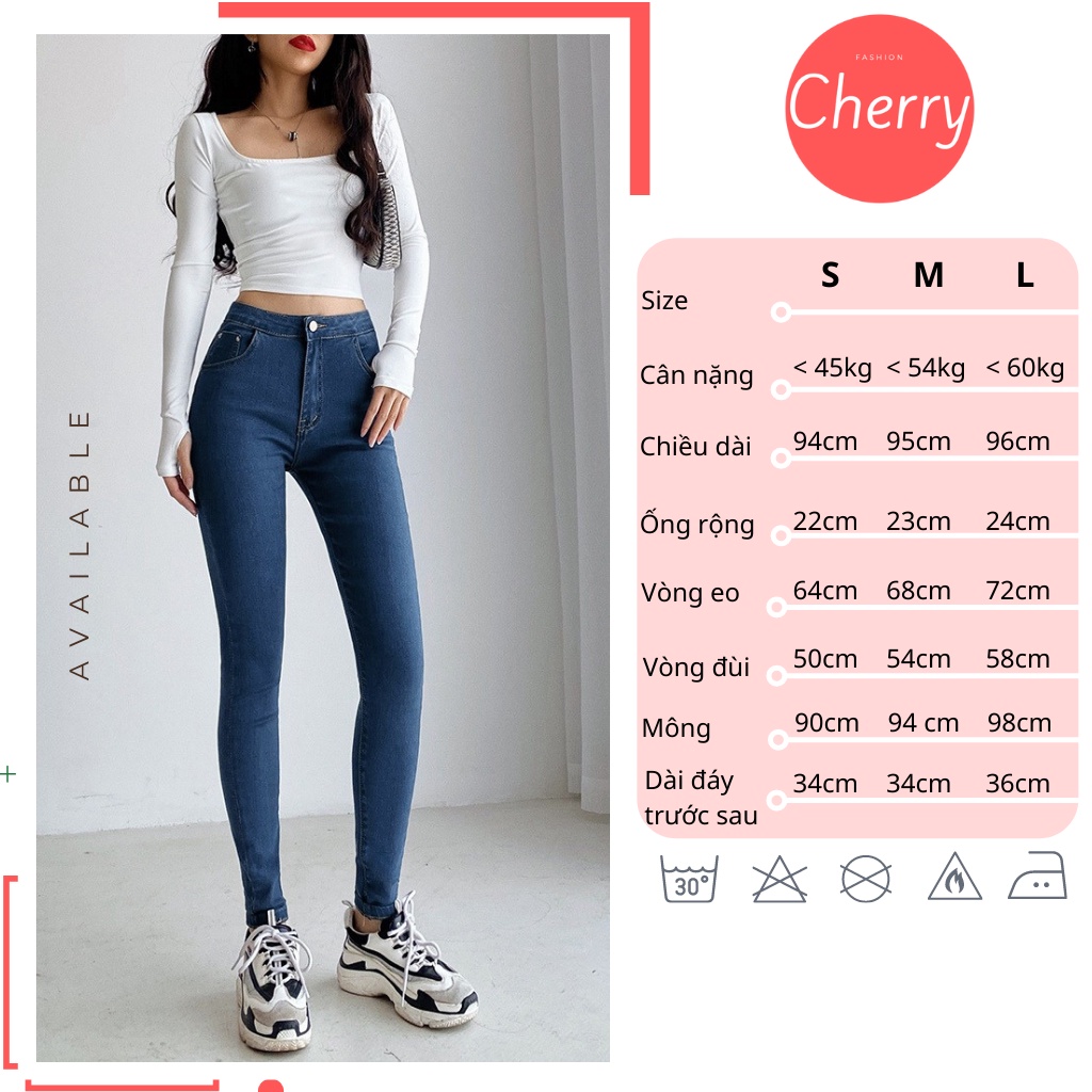 Quần jean nữ dáng ôm chất co giãn có túi CHERRY, quần bò nữ cạp cao ôm bigsize trơn dài basic T022 | BigBuy360 - bigbuy360.vn