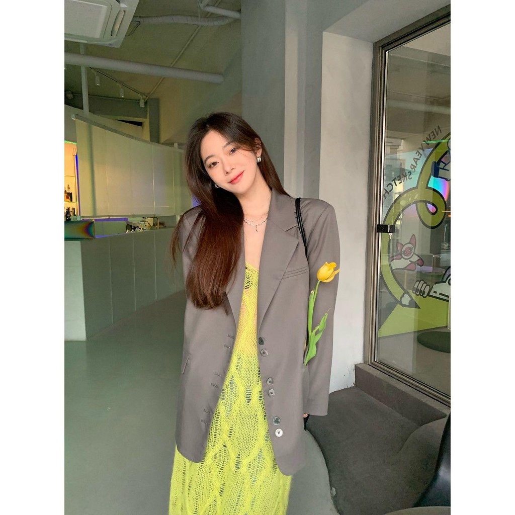 Đầm Chữ a Cổ Chữ v Đan Len Khoét Lỗ Màu Vàng Nhạt Thời Trang Mùa Hè Hàng Mới Dành Cho Bạn Nữ