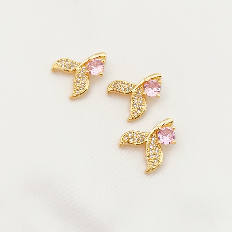 Mặt Dây Chuyền Hình Đuôi Cá Bằng Đồng 18K Đính Đá Zircon Màu Vàng Hồng DIY