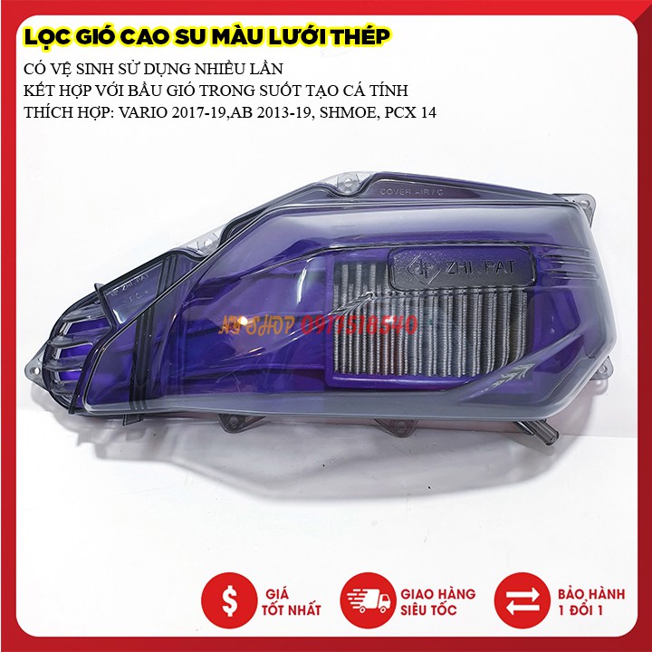 BẦU GIÓ TRONG SUỐT ZHIPAT + LỌC GIÓ MÀU LƯỚI THÉP GẮN AB,VARIO,PCX