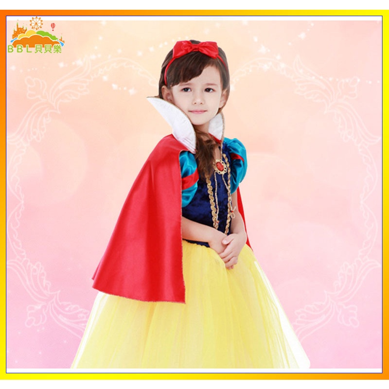 Đầm Công Chúa Bạch Tuyết Kèm Áo Choàng Hóa Trang Halloween Cho Bé Gái