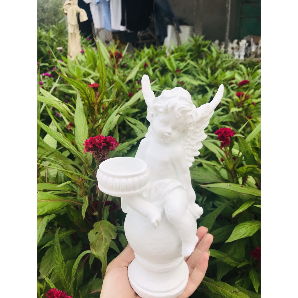 CẶP TƯỢNG DECOR THIÊN THẦN TRẮNG BÊ KHAY ĐỂ BÀN