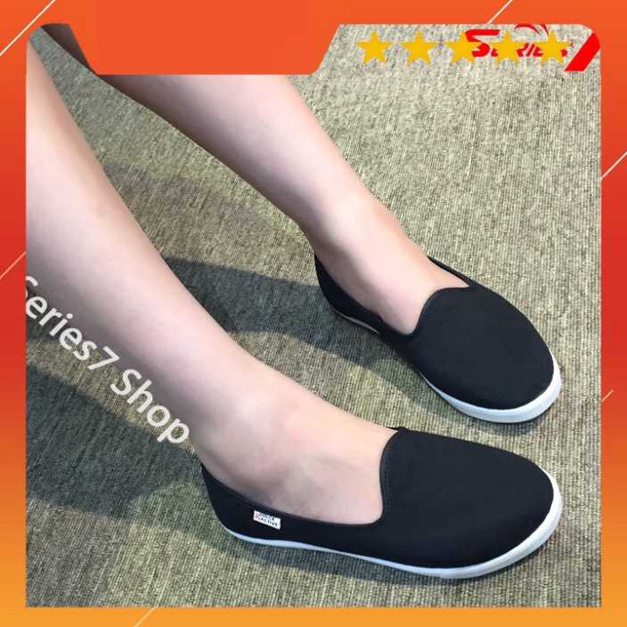 Giày Slip on nữ mũi tròn búp bê siêu êm chân chuyên dụng đi bộ chính hãng, chuẩn xuất khẩu EU màu đen jeans - SIÊU HOT