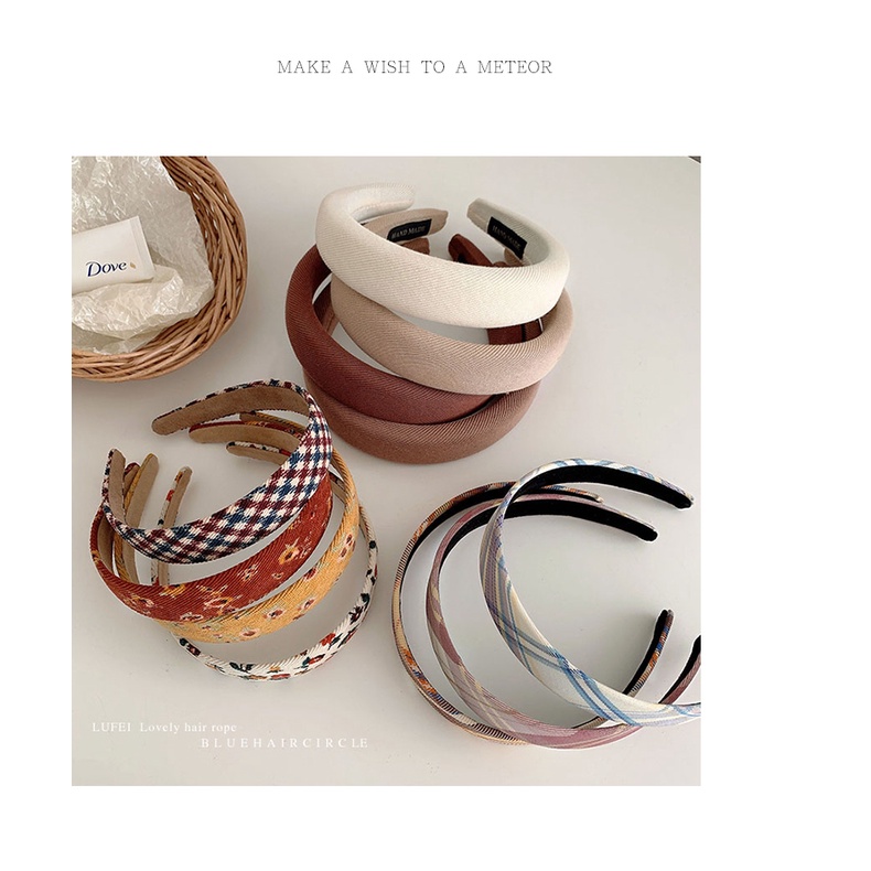 Băng đô cài tóc họa tiết caro đơn giản phong cách Hàn Quốc xinh xắn