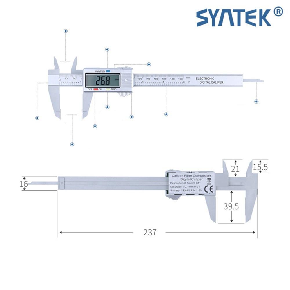 Thước Kẹp Điện Tử Sợi Nhựa Carbon Syntek Màu Bạc
