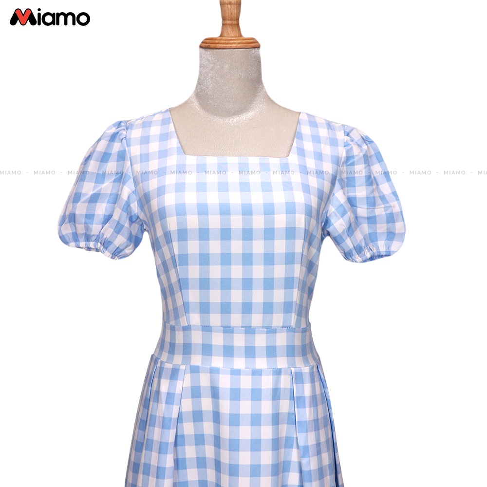 [Freeship] Set đồ đôi áo sơ mi nam đầm nữ caro xanh, dự tiệc, dạo phố thời trang Miamo TN437 (kèm ảnh thật)