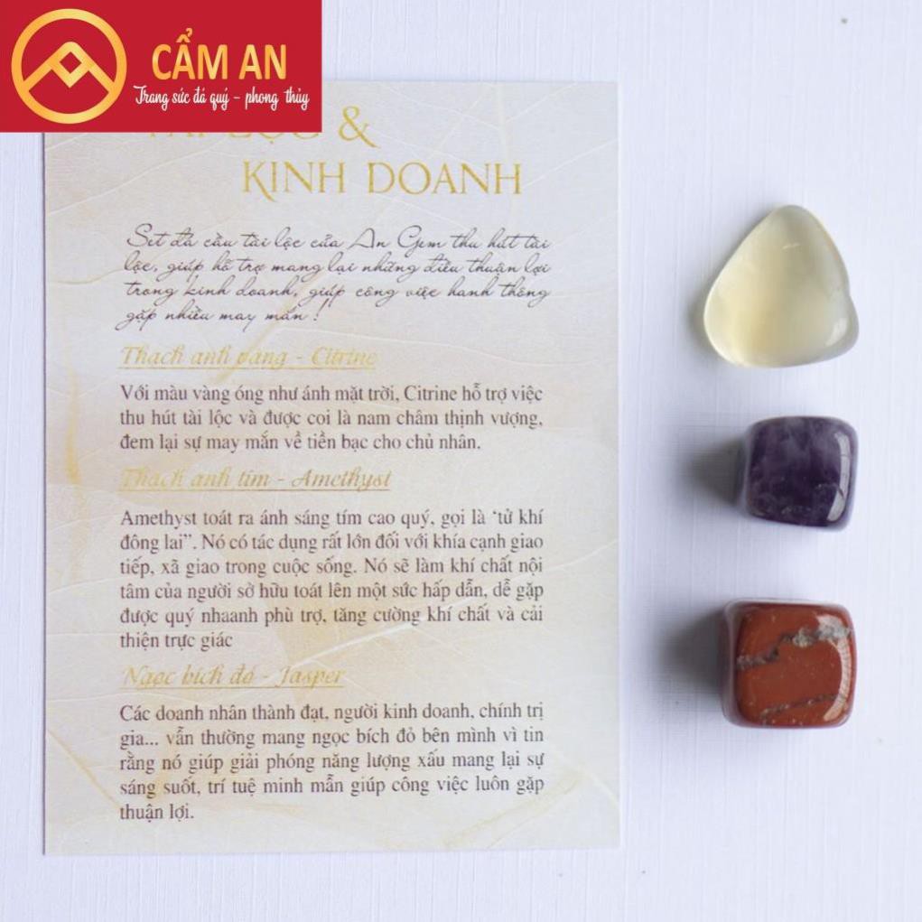 Set đá thanh tẩy tự nhiên kèm túi vải hỗ trợ may mắn, sức khỏe - Cẩm An Jade.