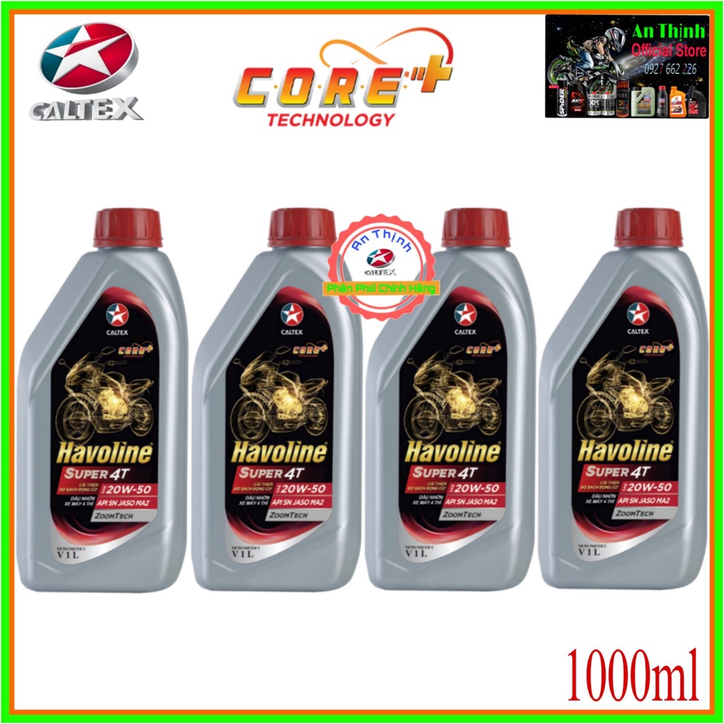 Nhớt Xe Số Và Côn Tay Caltex Havoline SUPER 4T Bán Tổng Hợp 10W40 Và 20W50-SN-CAO CẤP CHÍNH HÃNG.Dung Tích 1L Và 800ml.