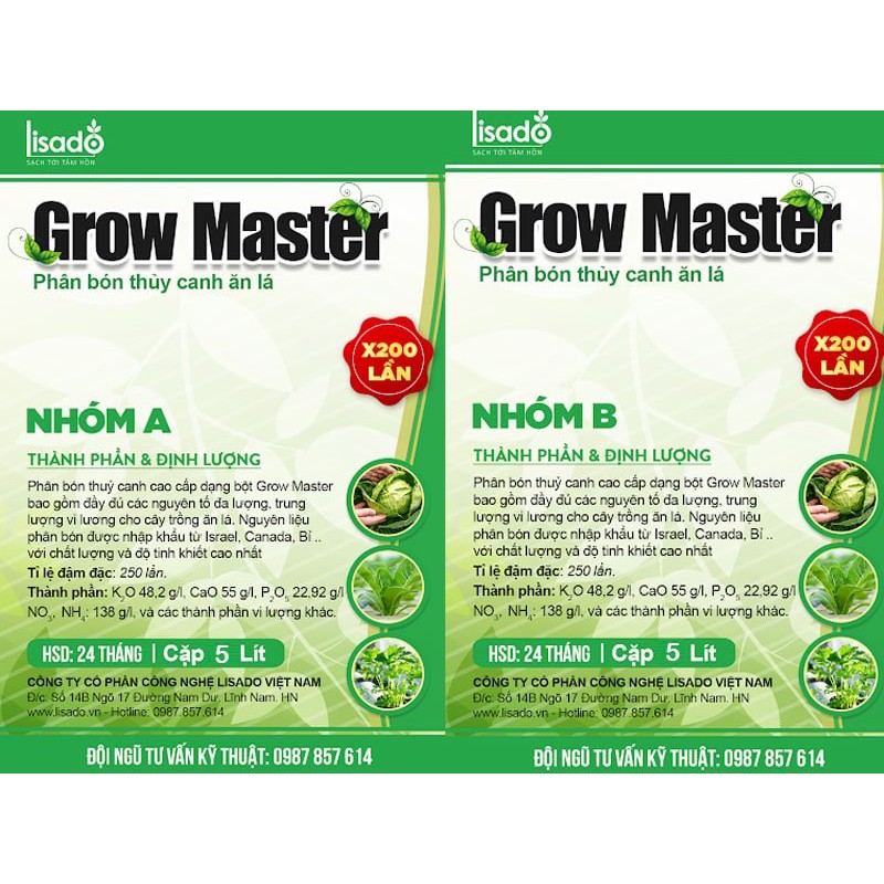 PHÂN BÓN THUỶ CANH DẠNG BỘT GROW MASTER CHO RAU ĂN LÁ